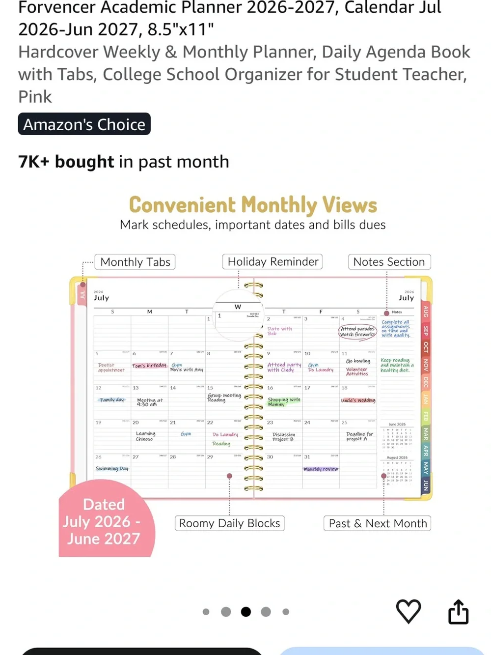 Brand New Pink and Gold Spiral Weekly-Monthly Planner 2026-2027
